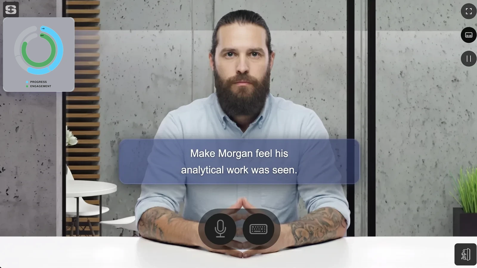 A Skillgym AI role play session with a digital human and the AI Live Coach